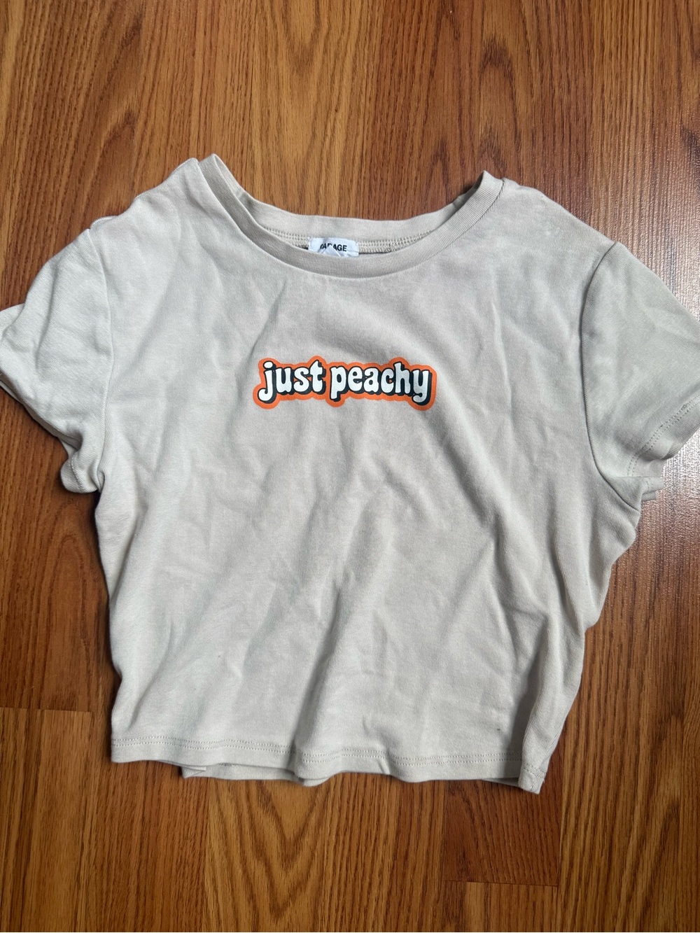 Garage "Just Peachy" Crop Tee in Light Beige with Orange Accent
